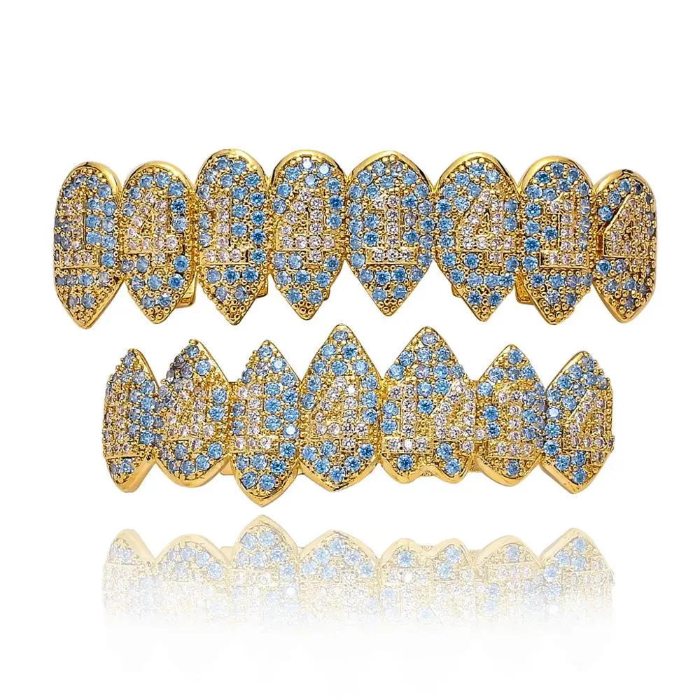 Хип-хоп микро проложить кубического циркония Bling Iced Out Fang 1414 верхнее дно зубы Grillzs набор Золото Серебро Цвет Мужчины CZ рэппер ювелирные изделия - Окраска металла: Gold set