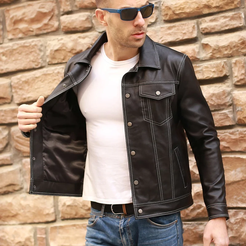 Xoxingysm Men's Faux Leather Casual Coat - Single Breasted Blazer Jacket With Slim Lapel, Motorcycle Style
