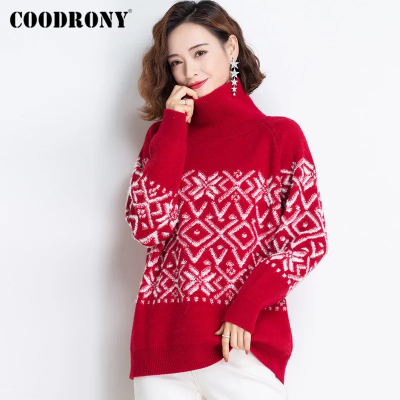 

COODRONY Brand Streetwear Harajuku Knitted Female Warm Jumpers New Winter Women Casual Christmas Turtleneck Slim Sweaters W1219