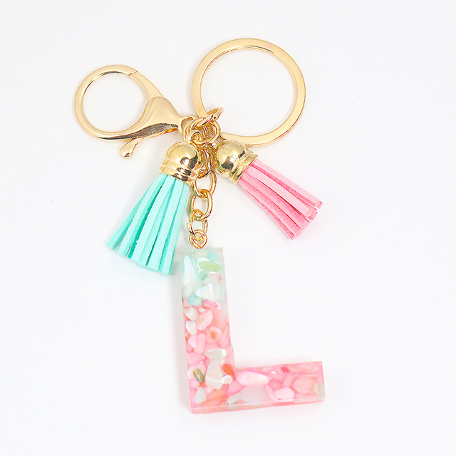 Acrylic Letter Keychains English Alphabet Crystal Women Key Chains Ring Tassels Keyring Holder Pendent Gift Accessory
