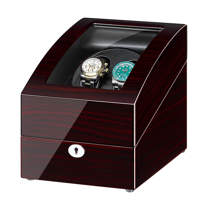 JQUEEN Ebony Baking Finish Automatic Double Watch Winder with 3 Storage