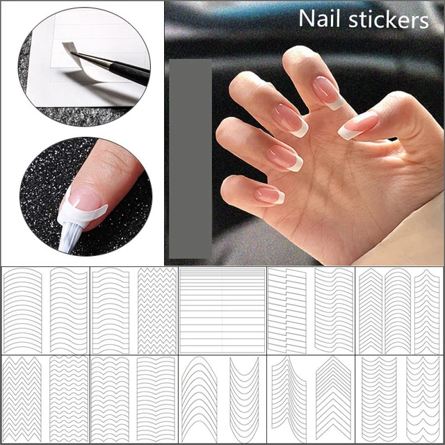 48 pcs Nails Sticker Stencil Tips Guide French Manicure Nail Art Fringe 3D  Tips