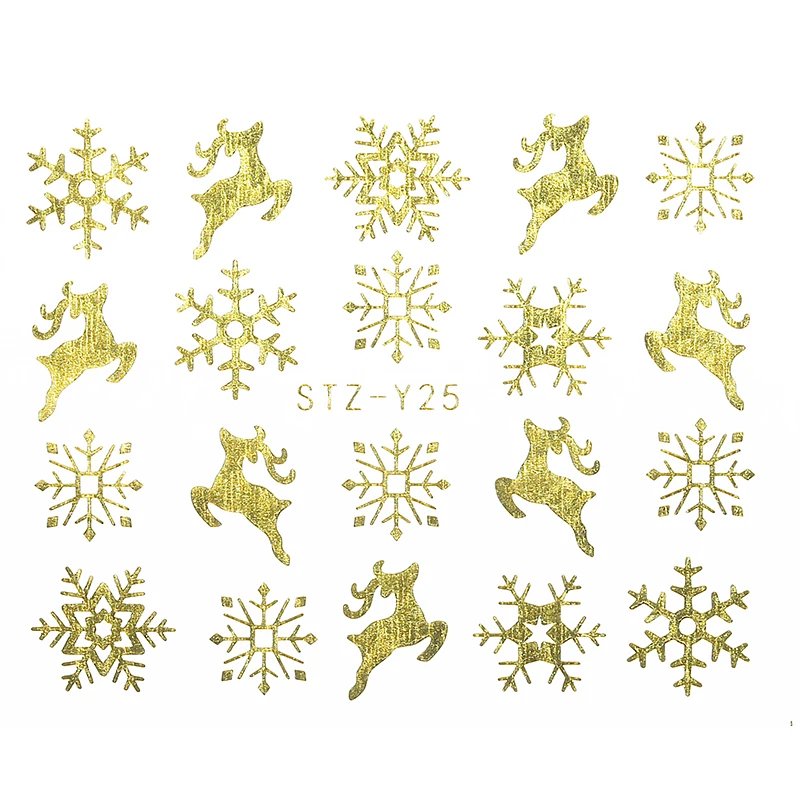 1 Лист Рождественские стикеры набор на ногти смешанный Лось снежинки год дизайн ногтей водная наклейка ожерелье слайдер тату маникюр - Цвет: STZ-Y25