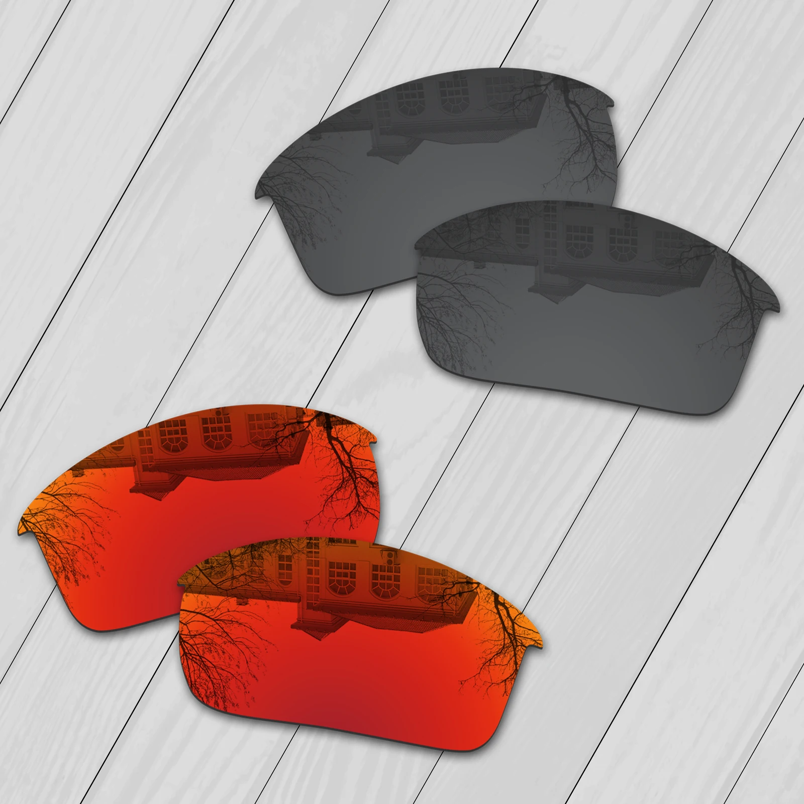 E.O.S 2 Pairs Black and Fire Red Polarized Replacement Lenses for Oakley Flak Jacket Sunglasses |