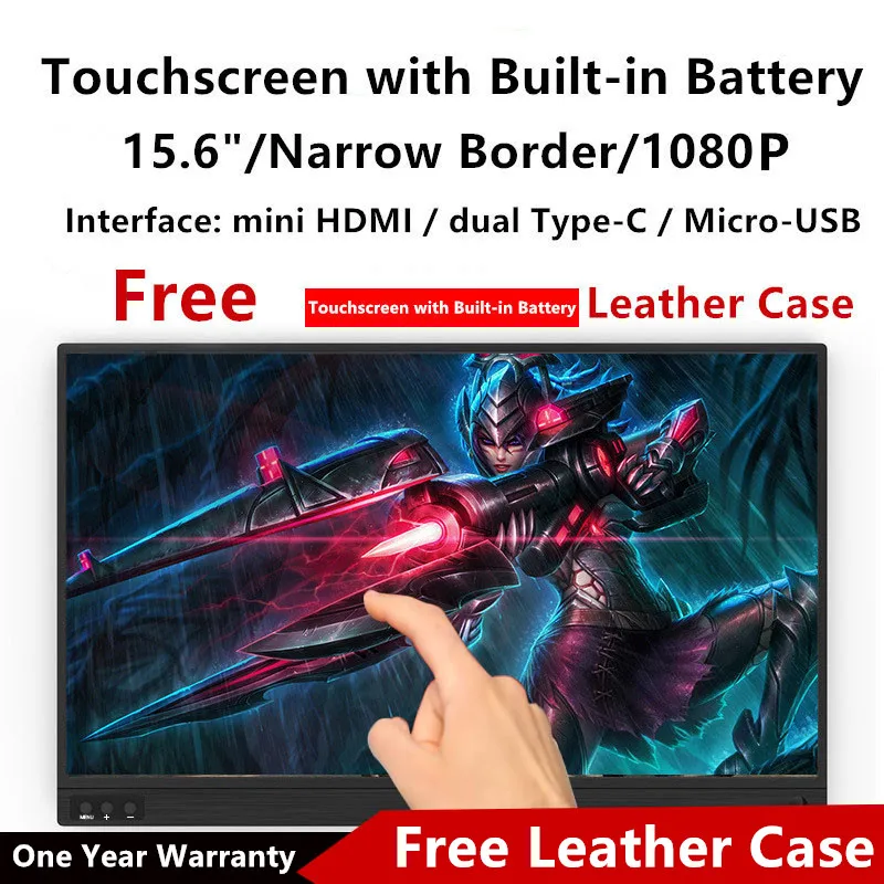 

15.6 Inch Touchscreen Portable Monitor with Built-in Battery Gaming monitor Support Type-C HDMI for PS4/Switch/XBox Monitor PC