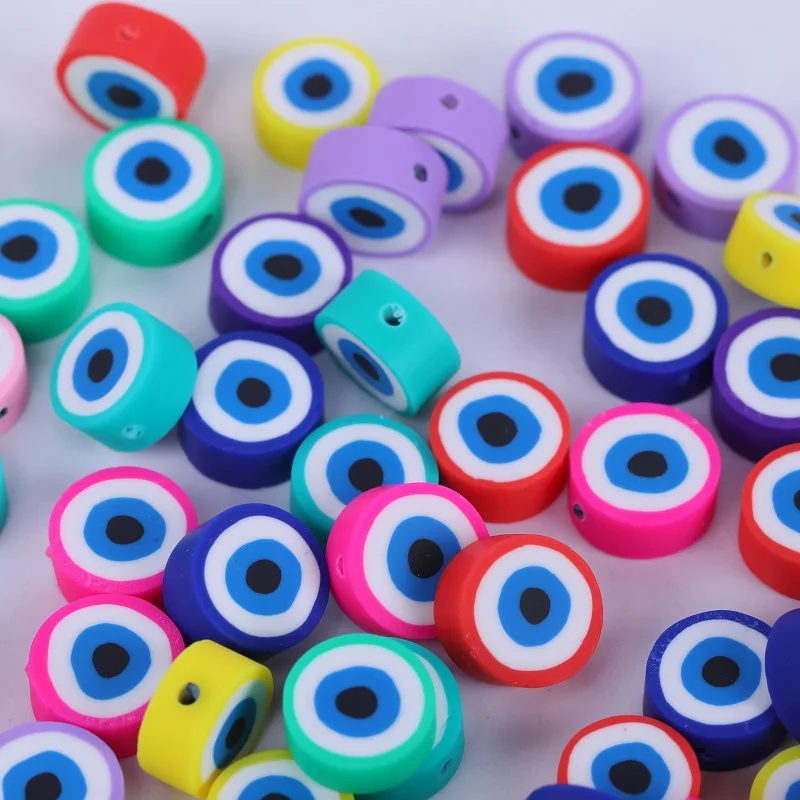 

1000pcs 10mm Mixed Colors Flatback Evil Eye Round Shape Polymer Clay Beads For Jewelry Making DIY Handmade Accessories