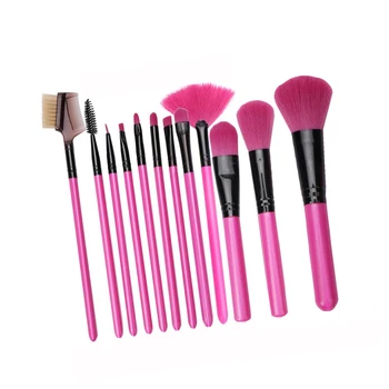 

12 PCS Portable Make Up Brushes Set Professional Foundation Makeup Brush Tool with Tube Container Rose Red