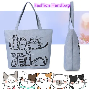

New Reusable Shopping Bag Fashion Women Canvas Tote Bags Printing eco Bag Cartoon bolsa de compras Shopper Shoulder Bags