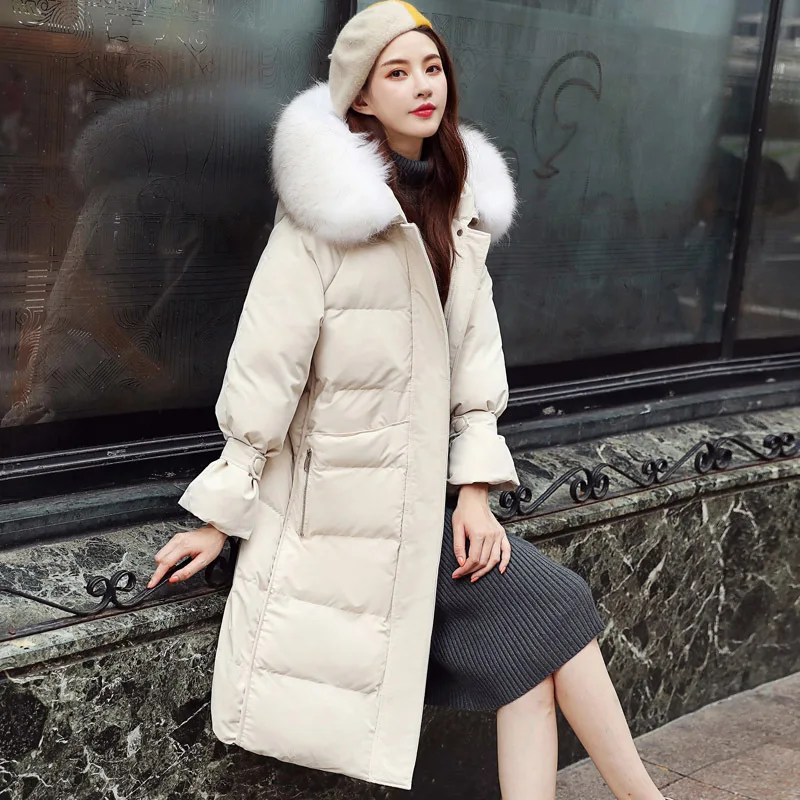 Fashion Mid-length down Feather Cotton-padded Clothes Women's Winter New Style Korean-style Casual Large Fur Collar Thick o