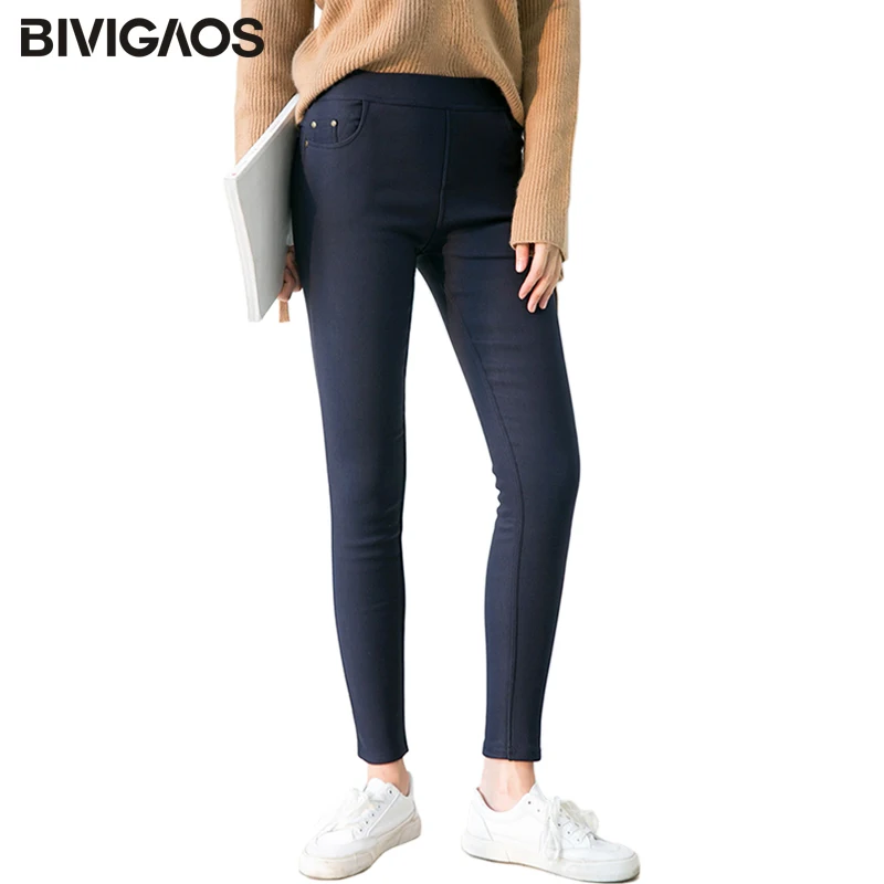 Tanie BIVIGAOS nowych kobiet jesień zima pogrubienie ciepłe spodnie ołówkowe złota aksamitna elastyczna szpilki kieszeń legginsy spodnie Plus rozmiar spodnie