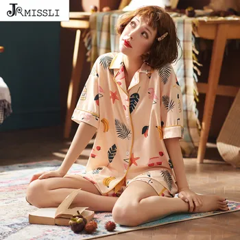 

JRMISSLI Pajamas for women cotton Summer Short Sleeved Plus Size M-2XL Women Pajama Set Pyjamas lady Sleepwear Cartoon Pijamas