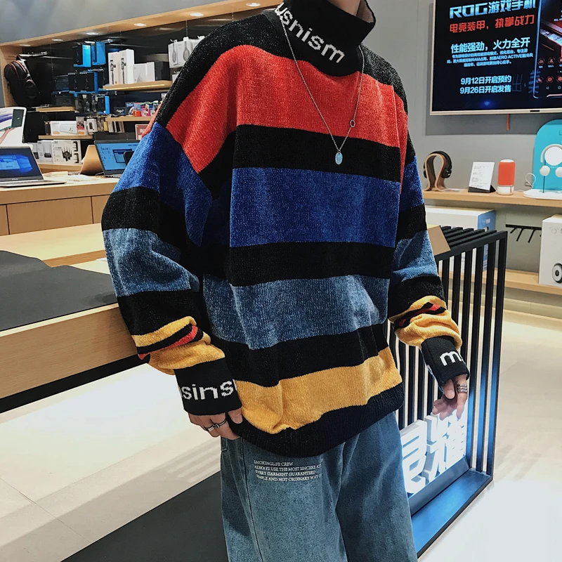 #^Special Price Winter Men's Stripe Casual Knitting High-quality In Warm Cashmere Pullover Brand Coats Leisure Turtleneck Male Woolen Sweaters