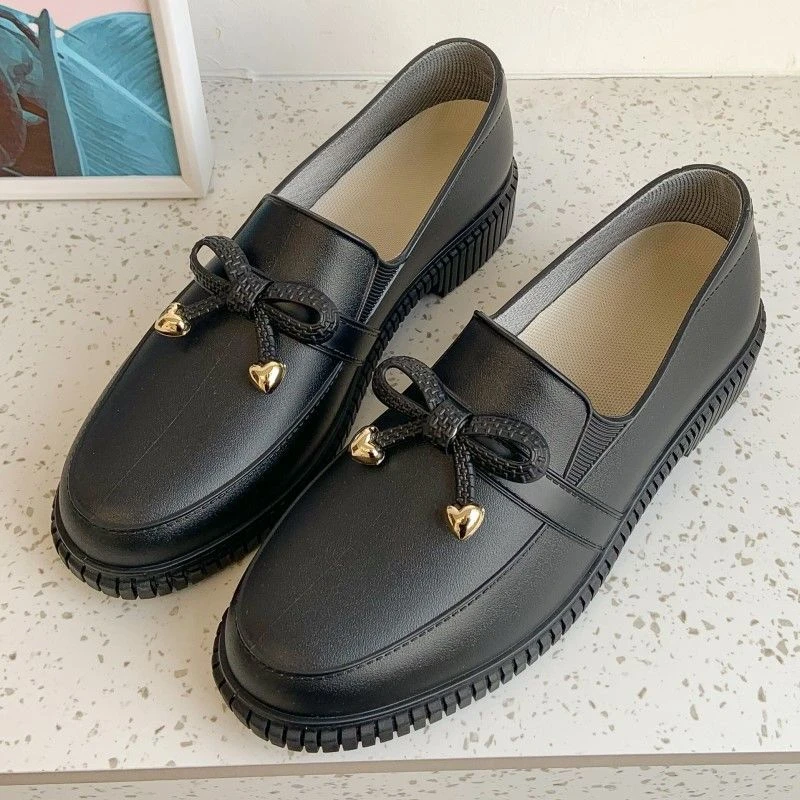 Zapatos de lluvia con lazo para mujer, calzado de corte bajo, zapatos de lluvia poco profundos para Cocina, Restaurante, Chef, impermeables| | - AliExpress