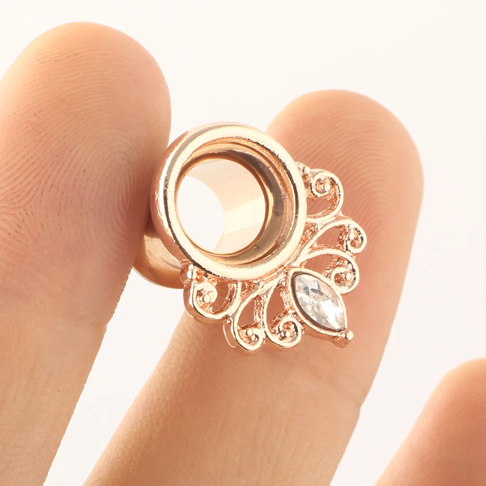 Stainless Steel Crystal Ear Tunnel Plug Flower Ear Gauge Plug And Tunnel Fleash Ear Stretcher Tunnel Saddle Plug Jewelry