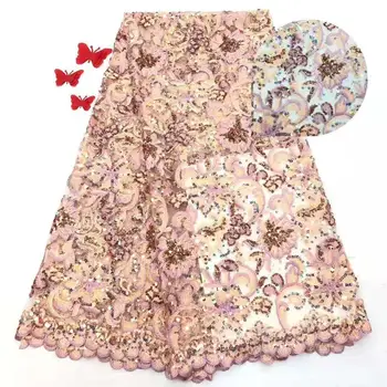 

African Sequins Net Lace Fabric High Quality Embroidery 2019 Nigerian French Velvet Tulle Lace Material For Party XY2852B-2