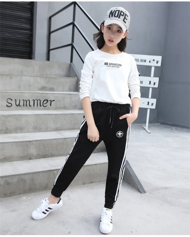 Middle And Large GIRL'S Pants Spring And Autumn Children Knitted Stripes Trousers Young STUDENT'S Casual Sports Pants