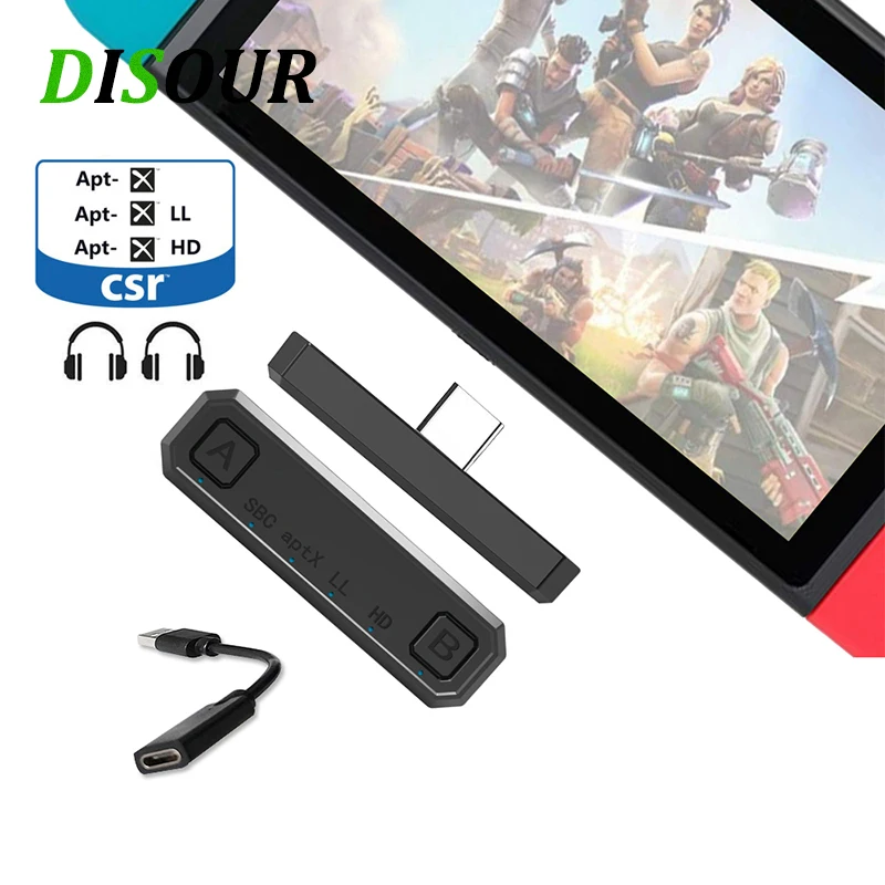 

DISOUR Low latency CSR Type-C Bluetooth 5,0 аудио передатчик многоточечный APTX HD/LL USB-C беспроводной адаптер для переключателя Nintendo