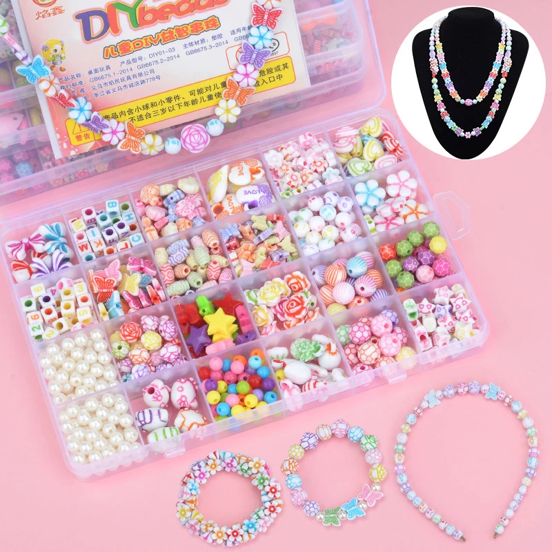 

DIY Handmade Beaded Children's Toys 24 Grid Creative Loose Beads Crafts Making Bracelet Necklace Jewelry Set Girl Toy Gift