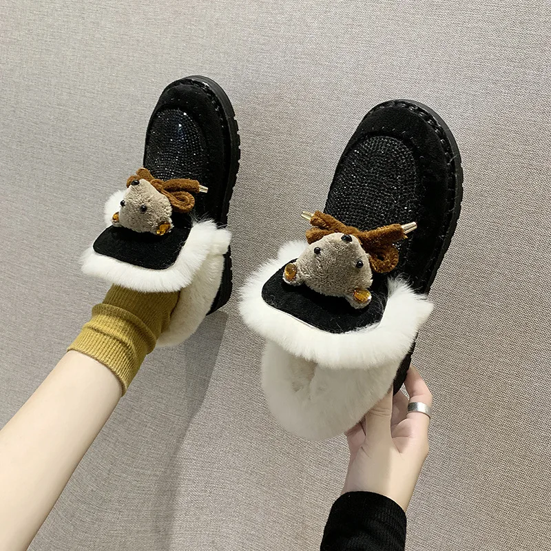 Зимние ботинки Rhinestone Женские зима медведь; модная куртка; милая хлопковая куртка большой размер, вельветовые Теплые Короткие туфли из хлопка Женская обувь