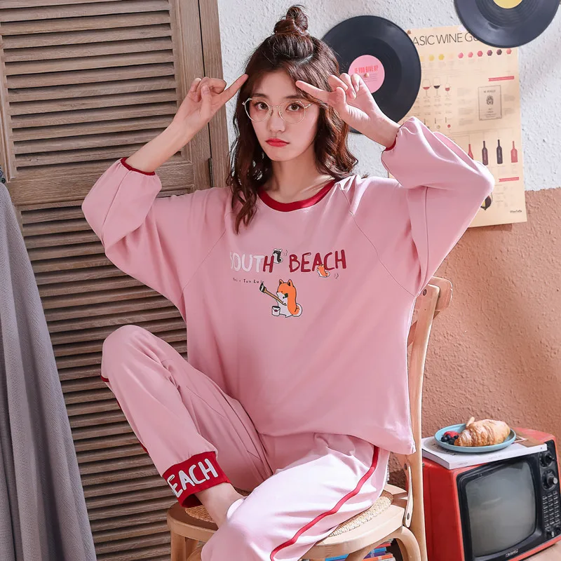 A902pajamas Новые женские пижамные комплекты Осенняя Милая одежда для сна с длинными рукавами и принтом из мультфильмов для девочек пижамы Mujer ночная рубашка для отдыха Одежда для взрослых - Цвет: A902pajamas