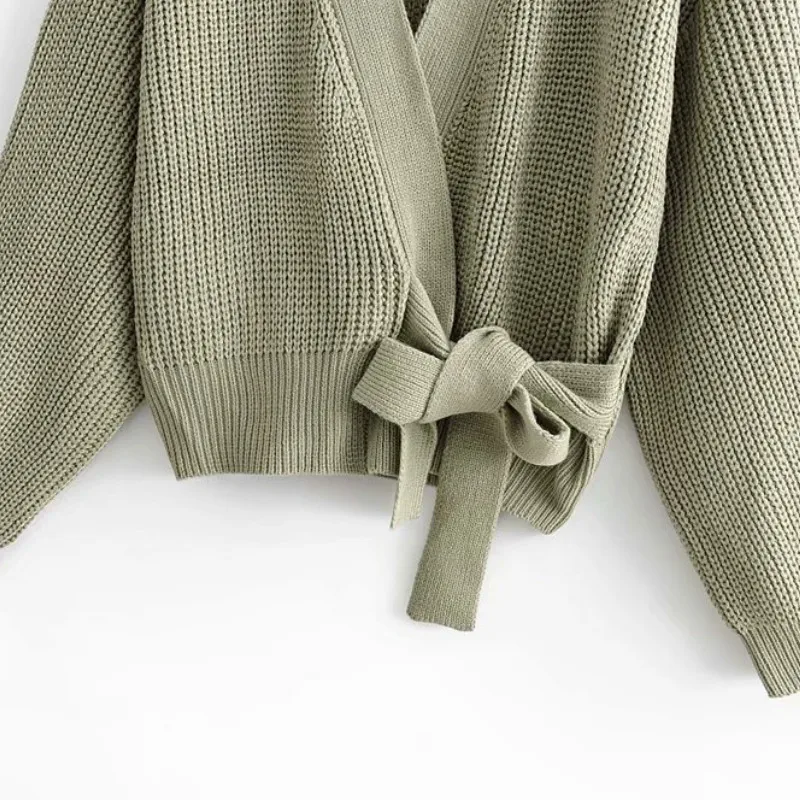 2020 hot-selling winter lace-up sweater V-neck all-match cardigan jacket fashion all-match solid color simple latest style