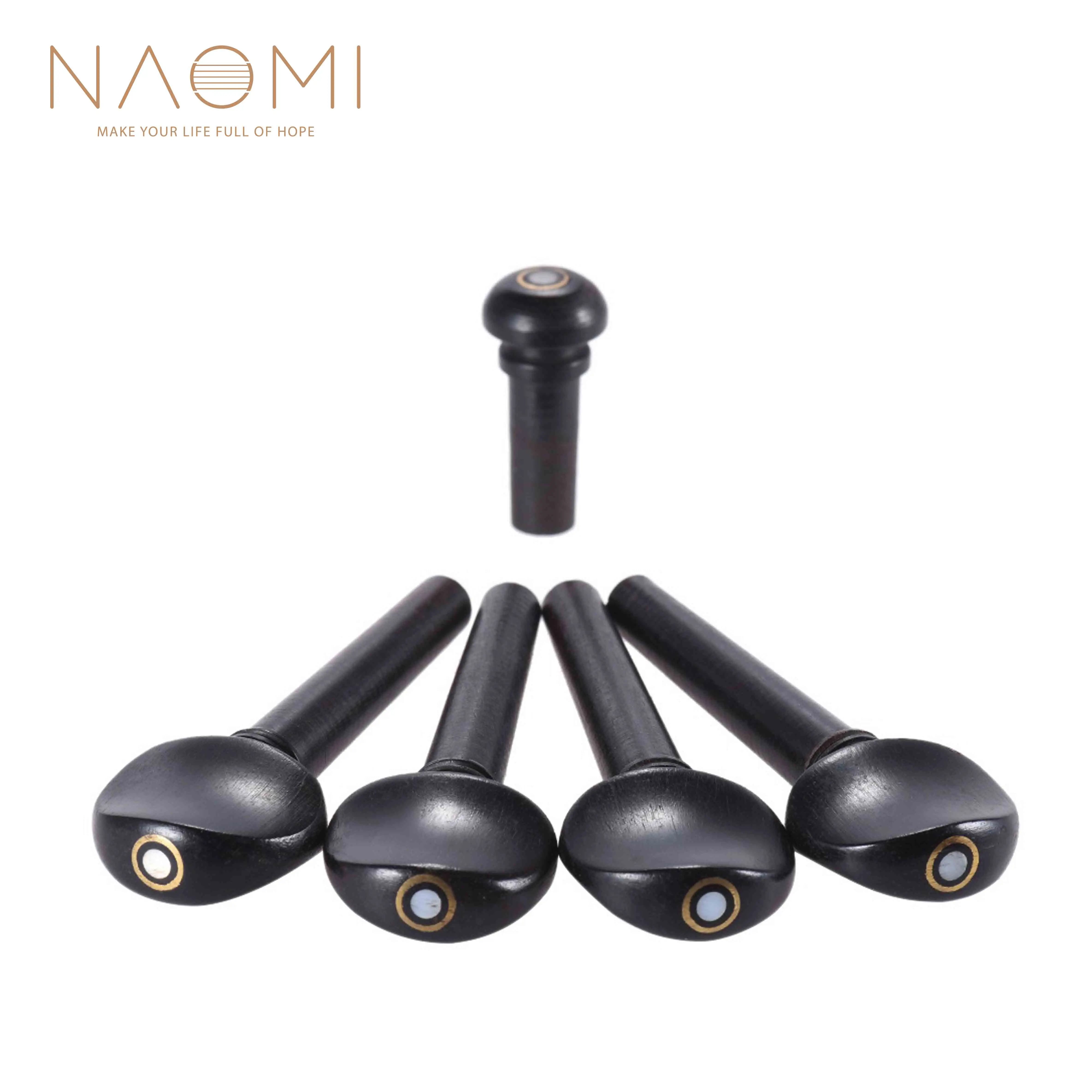 NAOMI Violin Tuning Pegs 1/8 1/4 1/2 3/4 4/4 Size Ebony Wood Violin Fiddle Tuning Pegs Endpin Set Replacement Black