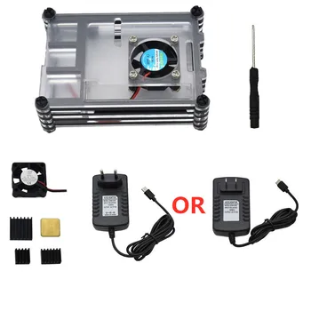 

1Set US/EU Plug Acrylic Case Protective Cover Enclosure for Raspberry Pi 4B Kit With Cooling Fan and Screwdriver