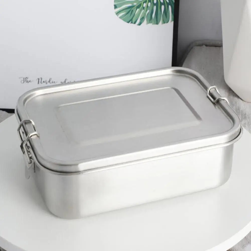 1200ML 304 Stainless Steel Lunch Box with Removable Separator with Buckle Sealed Leak-Proof Lunch Box Square Student Lunch Box