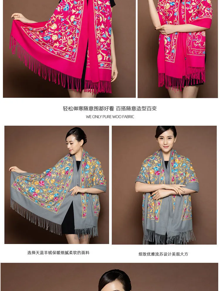 Brand Scarf For Women Winter Embroidery Neck Cashmere Scarves Lady Shawl Wrap Female Foulard Blanket Tassel Bandana Femme
