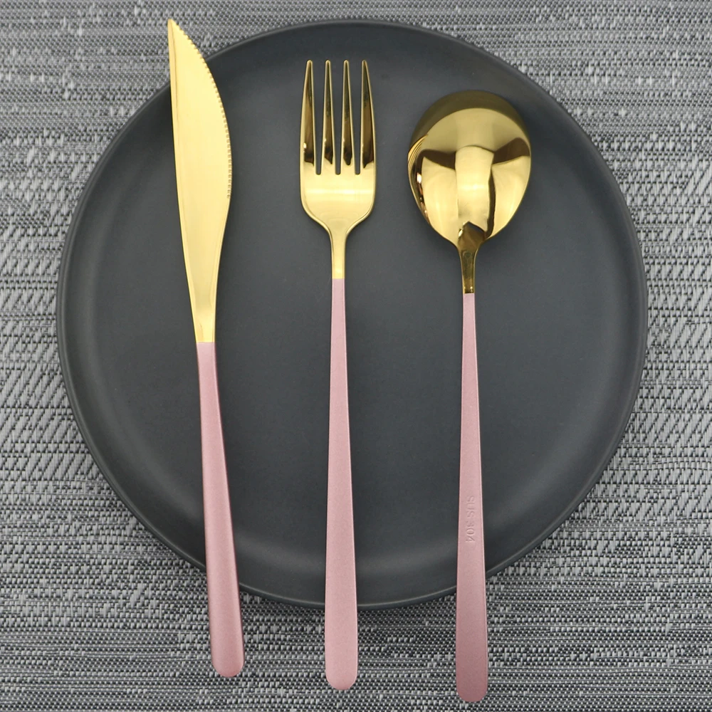 gold pink Золотой черный набор столовых приборов 304 набор столовых приборов из нержавеющей стали Набор красочной посуды набор ножей Ложка Вилка для обеда набор кухонных принадлежностей - Цвет: gold pink