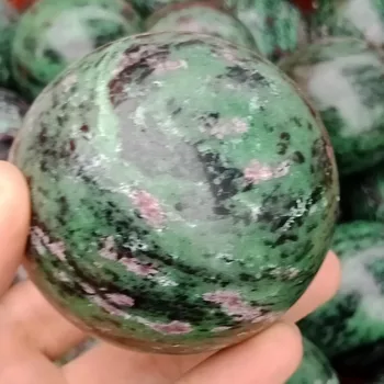 

dhxyzb 55-70mm Natural epidote stone sphere gift Wooden base crystal Quartz Globe Ball Rock Mineral Reiki Healing Home decor