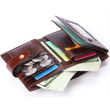 

2020 Short Wallet Men High Quality Genuine Leather Hasp Open Purse with Coin Pocket Vintage Cowhide Male Trifold Design Wallets