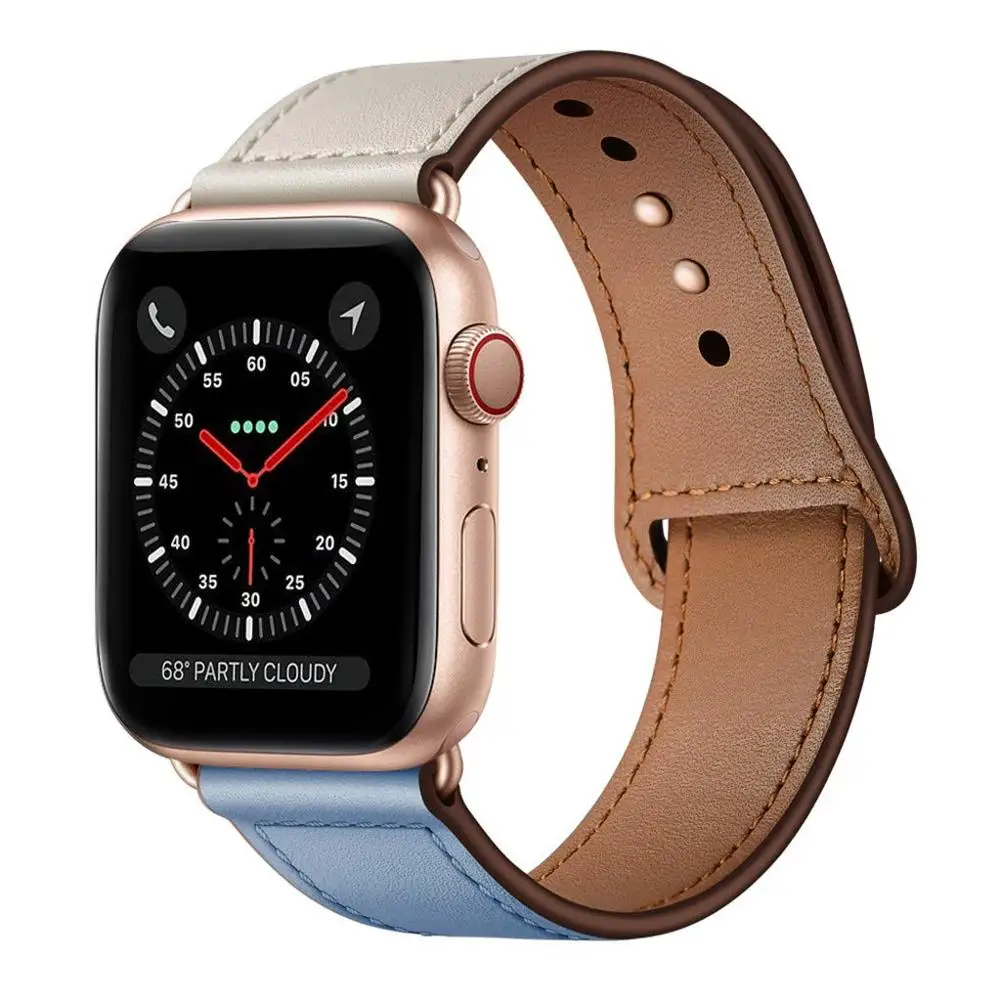 Blue Beige Кожаный ремешок для наручных часов Apple Watch 38 мм 40 мм 42-44 мм, Apple Watch сменный Ремешок Браслет для наручных часов iWatch, браслет Series 5/4/3/2/1 - Цвет ремешка: Blue Beige