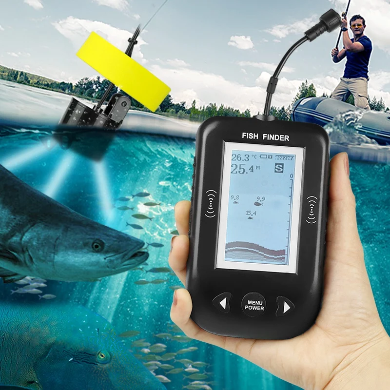Xf02 45 Degrees Portable Wired Sonar Sounder Fish Finder Depth 100M Echo Sounder For Fishing In Russian Alarm Fishfinder