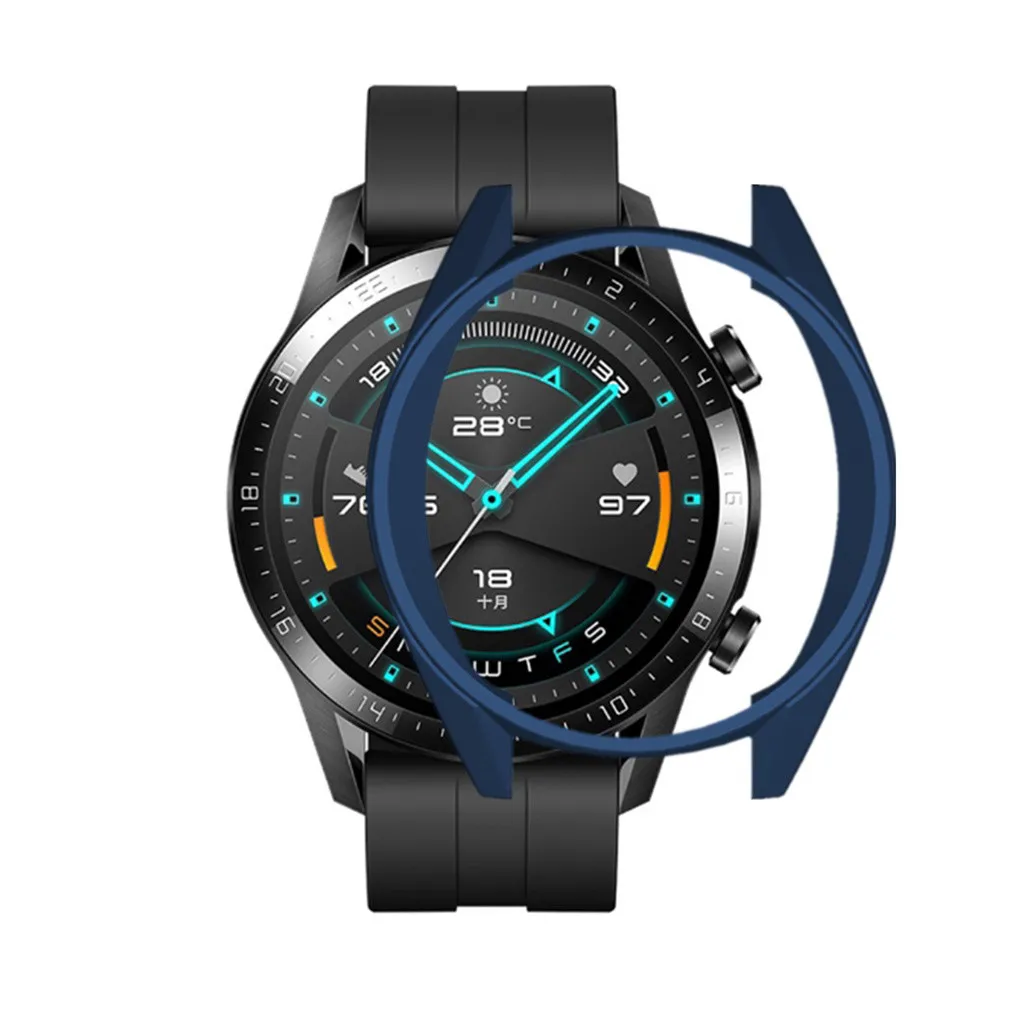 Blue Мягкий тонкий защитный чехол из ТПУ для huawei Watch GT2 46 мм бампер для часов FrameCase TPU бампер для часов GT 2 Рамка аксессуары - Цвет: Blue