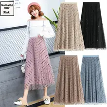 Плиссированная юбка в горошек, Женская Повседневная зимняя золотистая бархатная юбка, сетчатая и бархатная плиссированная двухсторонняя длинная юбка с высокой талией