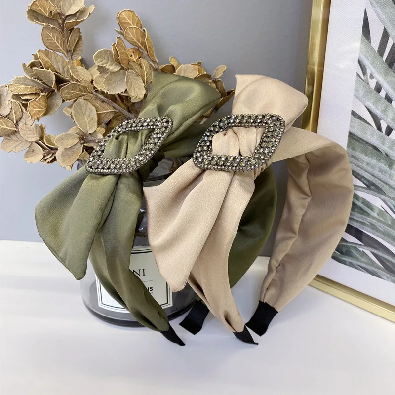 

1 Pc Big Bowknot Rhinestone Hairband Women Wide Side Solid Headband Luxurious Casual Hair Accessories For Women Headress