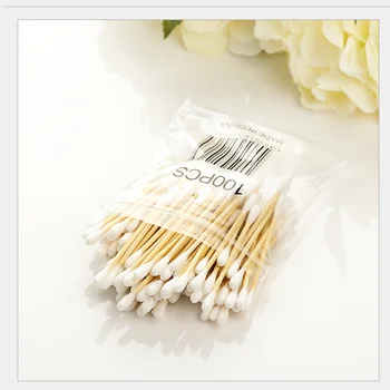 

500pcs Disposable Premium quality wooden stick double-headed cotton swab Wood Cotton Buds Swabs Eyelash Removing Tools