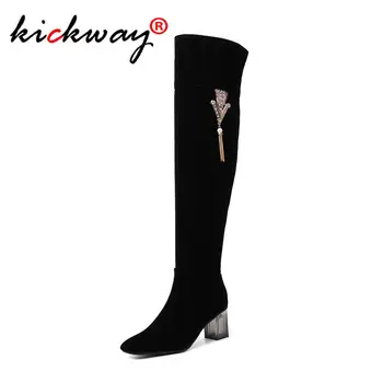 

Over The Knee Boots Women Flock Women's Thigh High Boots 2019 Sexy Metal Fringe Woman High Heels Bootie Shoes Long Bota Feminina
