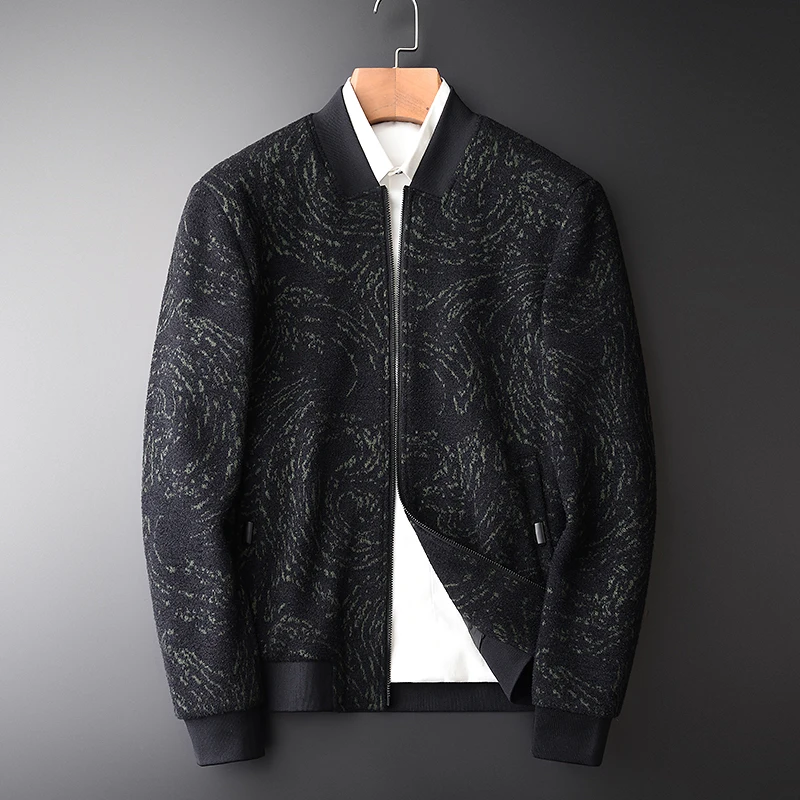 Male Jacket Jacquard Luxury Centipede Yarn Stand Collar Mens And Coats Fashion Warm Slim Fit Man Jackets M-4XL | Мужская одежда