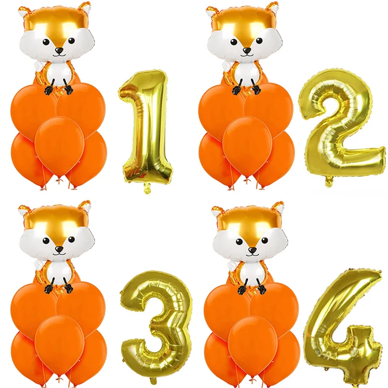 

7pcs Woodland Party Decoration Birthday Balloons Fox Squirrel Hedgehog Raccoon Forest Zoo Animals First Birthday Supplies