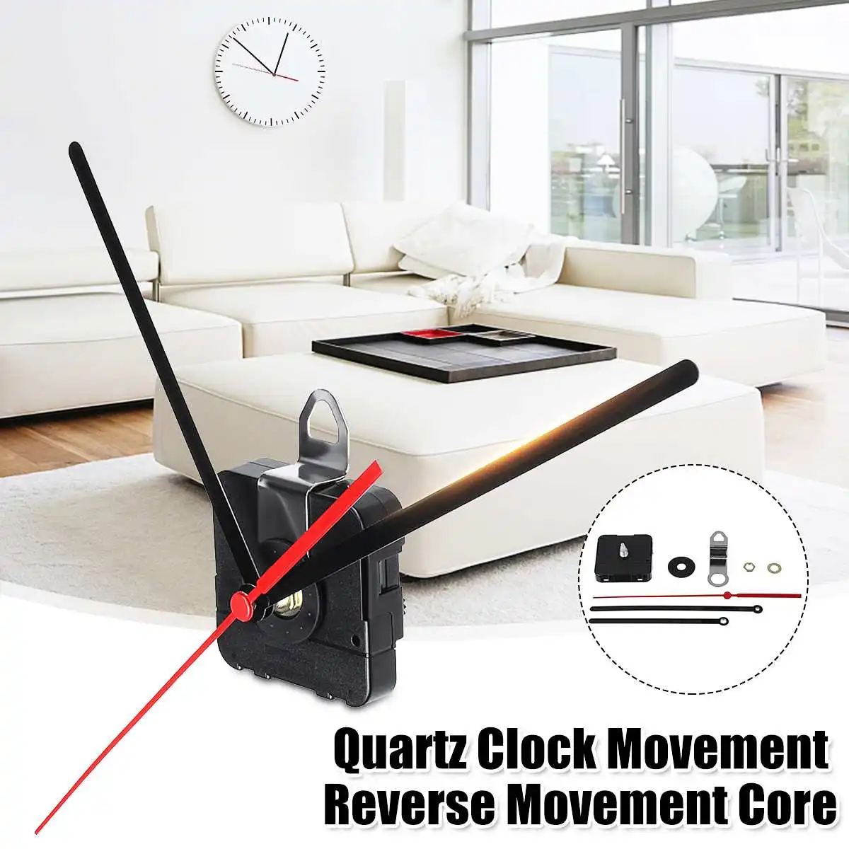 20cm Reverse Shaft DIY Black Hands Quartz Movement Silent Mechanism Wall Clock Repair Parts