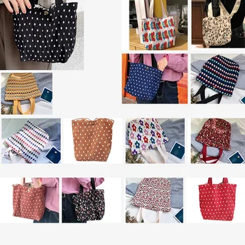 

Ins Small Fresh and Lovely Small Cloth Bag Female Wrinkle Printed Handbag Environmentally Friendly Lunch Bag