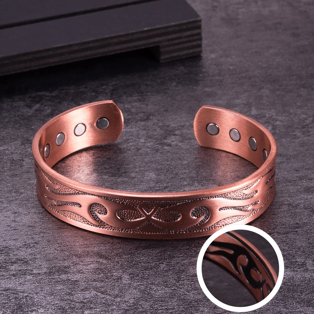 Braccialetti magnetici in rame, braccialetti energetici per la salute dell'artrite, braccialetti magnetici da uomo, polsini regolabili vintage, larghezza 14,5 mm, gioielli_voghion.com