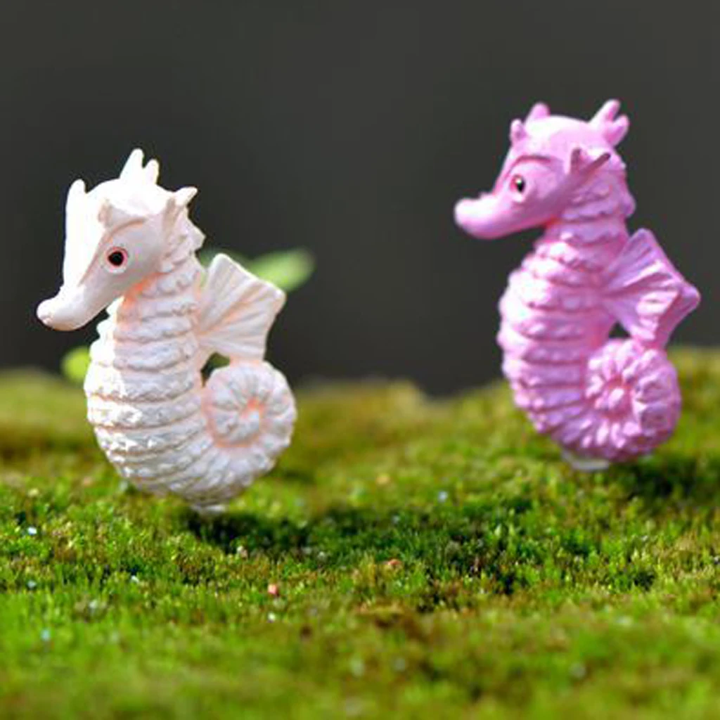 4pcs Micro Landscape Miniature Dollhouse Resin Seahorse Statue Bonsai Yard