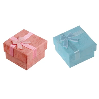

48 Pcs Ring Earring Jewelry Display Gift Box Bowknot Square Case Sky Blue & Pink