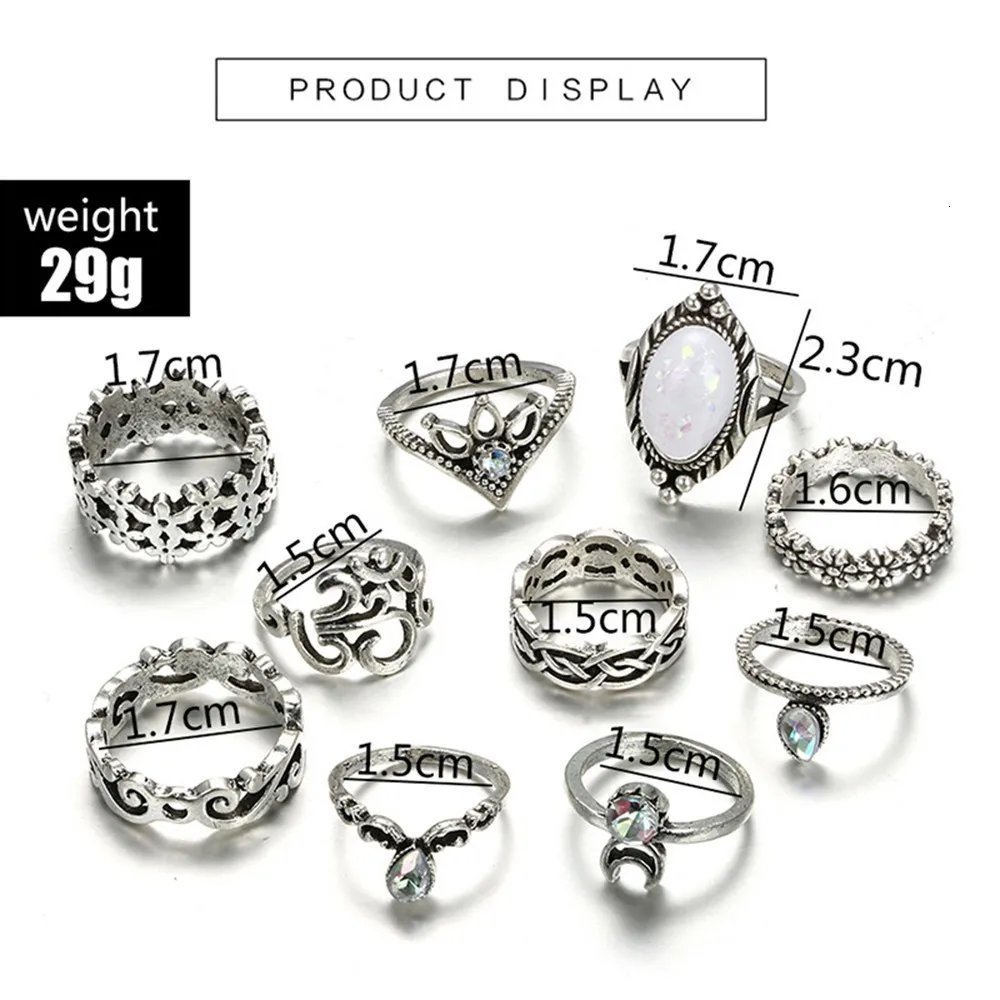 Bague Femme, винтажные кольца для женщин, геометрической формы, в стиле бохо, цветок, кристалл, кольцо на кончик пальца, набор, богемный, миди, ювелирные изделия, серебряный цвет