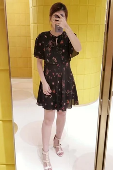 

Brand Fashion Women High-end Luxury Vintage Printed Silk Printed Short-sleeved Dress