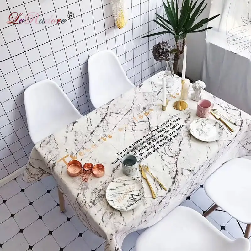 Marble Printed Tablecloth Cotton Linen Table Cover Dinning Hotel Home Decor