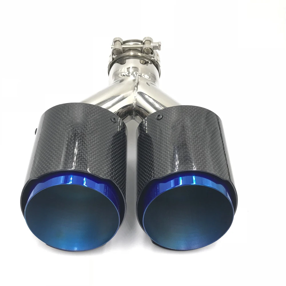 1 шт. Akrapovic глянцевое углеродное волокно+ 304 нержавеющая сталь Универсальный двойной наконечник выхлопной трубы синий конец хвостового наконечника